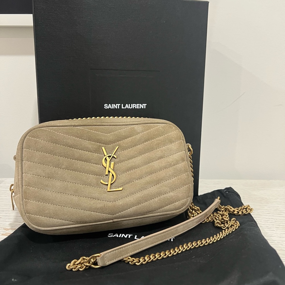 Saint Laurent Taupe Quilted Crossbody Bag